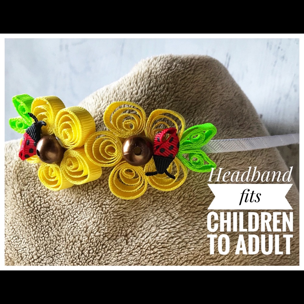 Ladybug flower ribbon sculpture headband